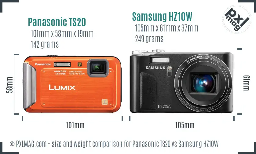 Panasonic TS20 vs Samsung HZ10W size comparison