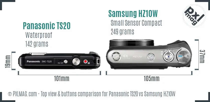 Panasonic TS20 vs Samsung HZ10W top view buttons comparison