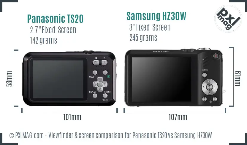 Panasonic TS20 vs Samsung HZ30W Screen and Viewfinder comparison