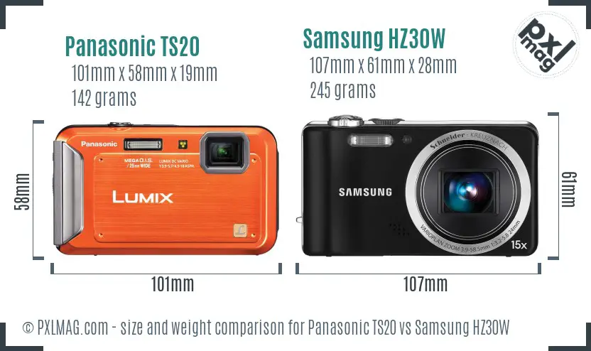 Panasonic TS20 vs Samsung HZ30W size comparison