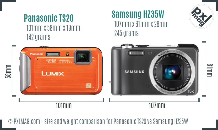 Panasonic TS20 vs Samsung HZ35W size comparison