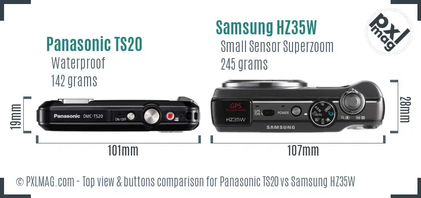 Panasonic TS20 vs Samsung HZ35W top view buttons comparison