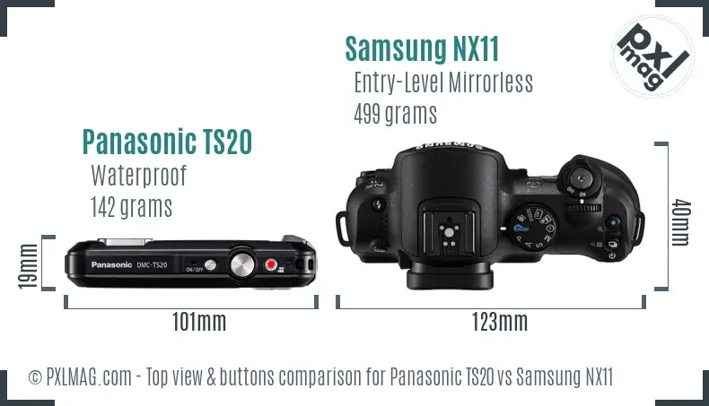 Panasonic TS20 vs Samsung NX11 top view buttons comparison