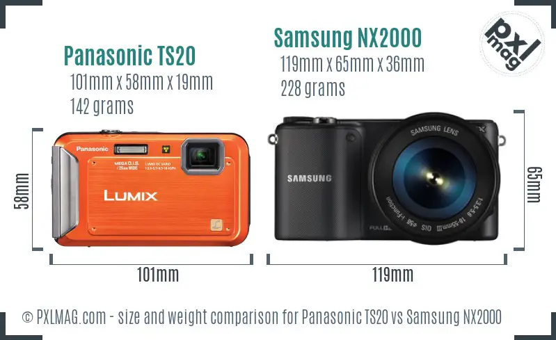 Panasonic TS20 vs Samsung NX2000 size comparison