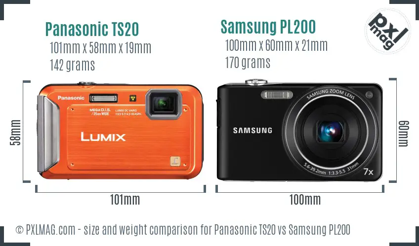 Panasonic TS20 vs Samsung PL200 size comparison