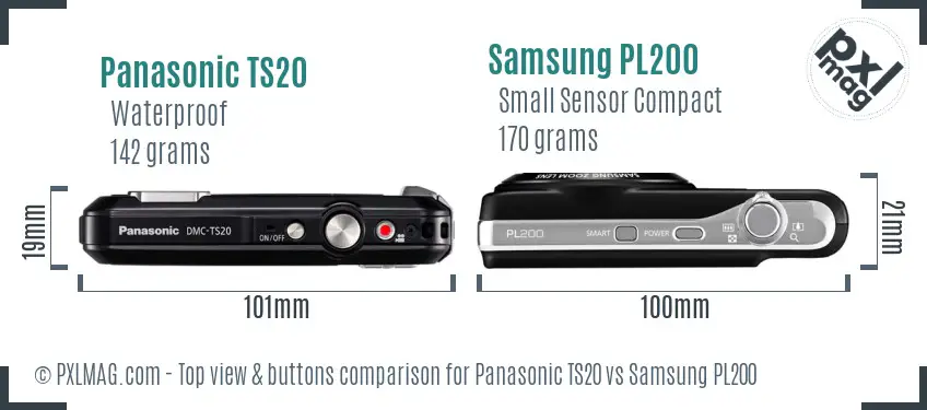 Panasonic TS20 vs Samsung PL200 top view buttons comparison