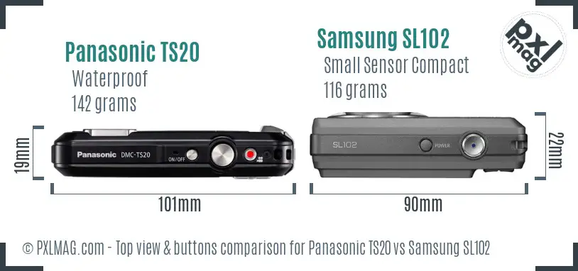 Panasonic TS20 vs Samsung SL102 top view buttons comparison