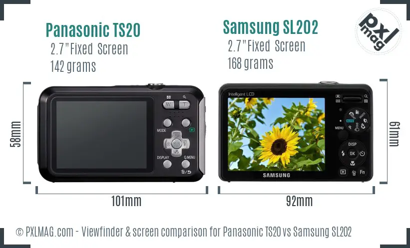 Panasonic TS20 vs Samsung SL202 Screen and Viewfinder comparison