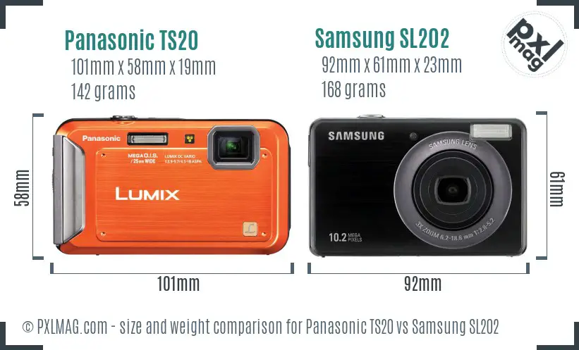 Panasonic TS20 vs Samsung SL202 size comparison