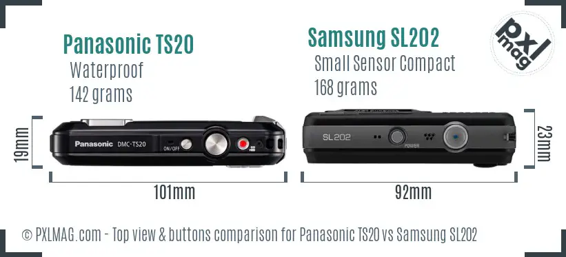 Panasonic TS20 vs Samsung SL202 top view buttons comparison