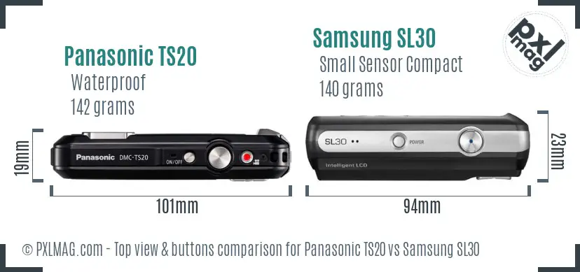 Panasonic TS20 vs Samsung SL30 top view buttons comparison