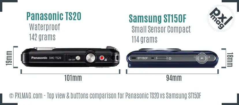 Panasonic TS20 vs Samsung ST150F top view buttons comparison