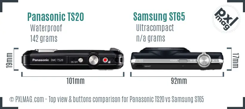 Panasonic TS20 vs Samsung ST65 top view buttons comparison