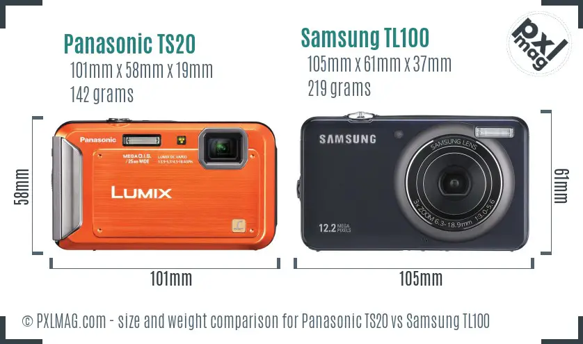 Panasonic TS20 vs Samsung TL100 size comparison