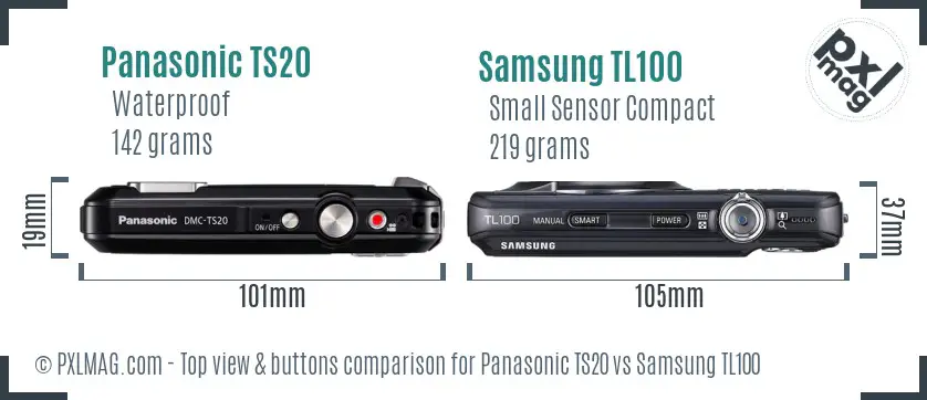 Panasonic TS20 vs Samsung TL100 top view buttons comparison