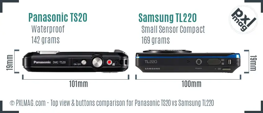 Panasonic TS20 vs Samsung TL220 top view buttons comparison