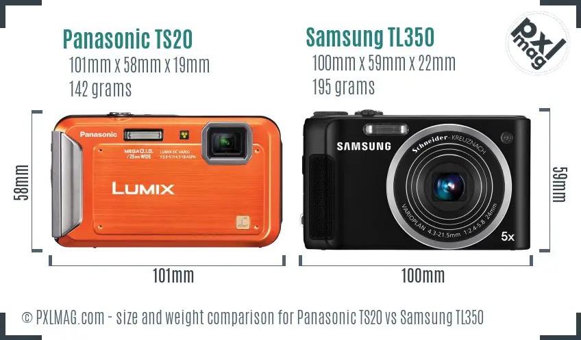 Panasonic TS20 vs Samsung TL350 size comparison