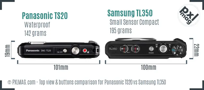 Panasonic TS20 vs Samsung TL350 top view buttons comparison