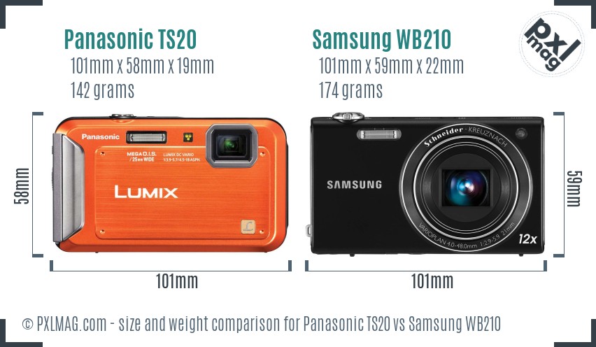 Panasonic TS20 vs Samsung WB210 size comparison