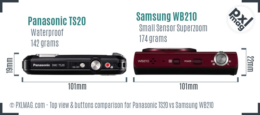 Panasonic TS20 vs Samsung WB210 top view buttons comparison