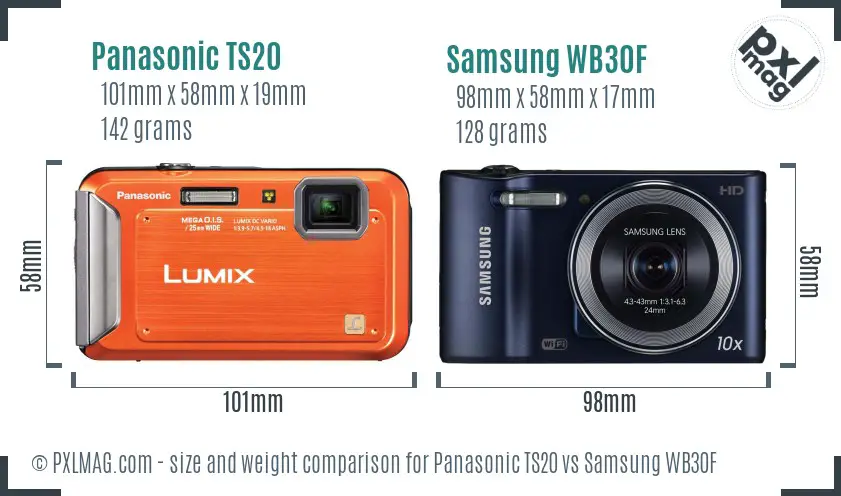 Panasonic TS20 vs Samsung WB30F size comparison