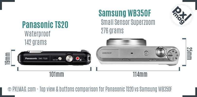 Panasonic TS20 vs Samsung WB350F top view buttons comparison