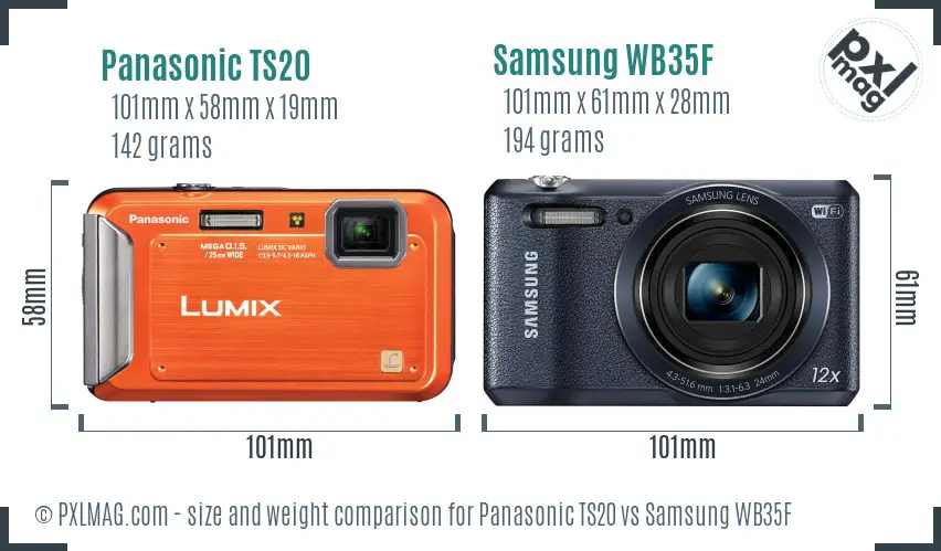 Panasonic TS20 vs Samsung WB35F size comparison