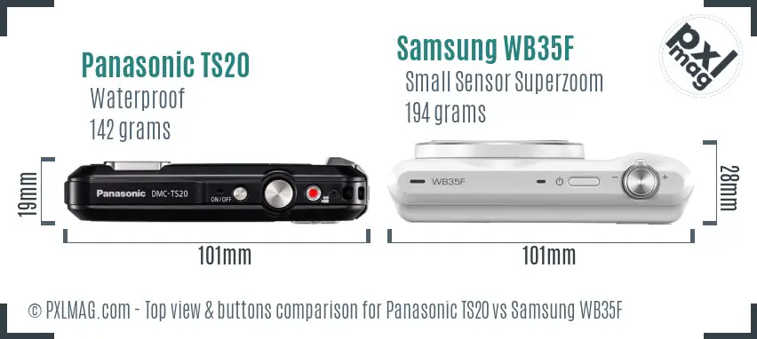 Panasonic TS20 vs Samsung WB35F top view buttons comparison