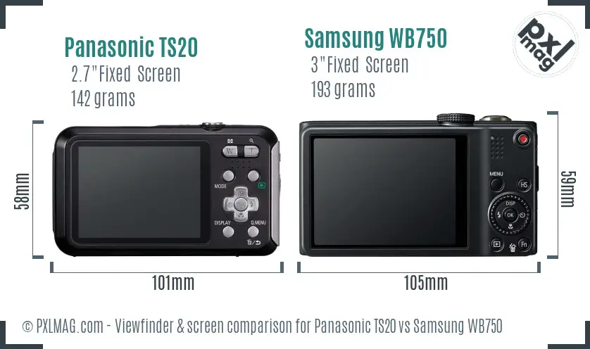 Panasonic TS20 vs Samsung WB750 Screen and Viewfinder comparison