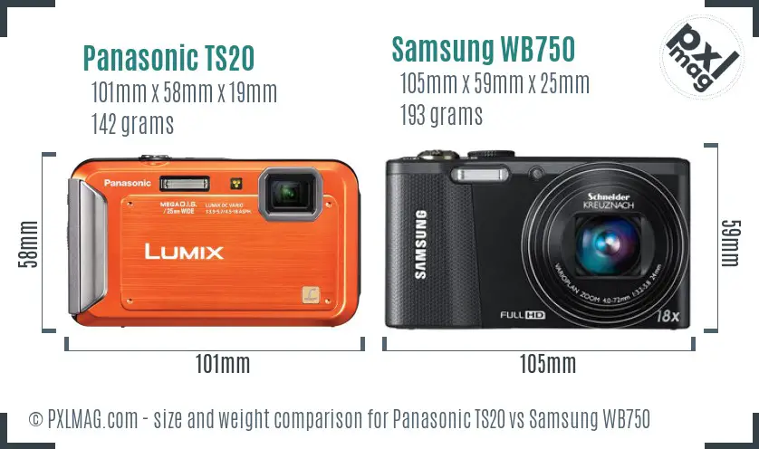 Panasonic TS20 vs Samsung WB750 size comparison