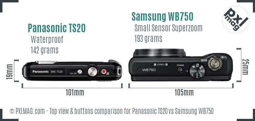 Panasonic TS20 vs Samsung WB750 top view buttons comparison