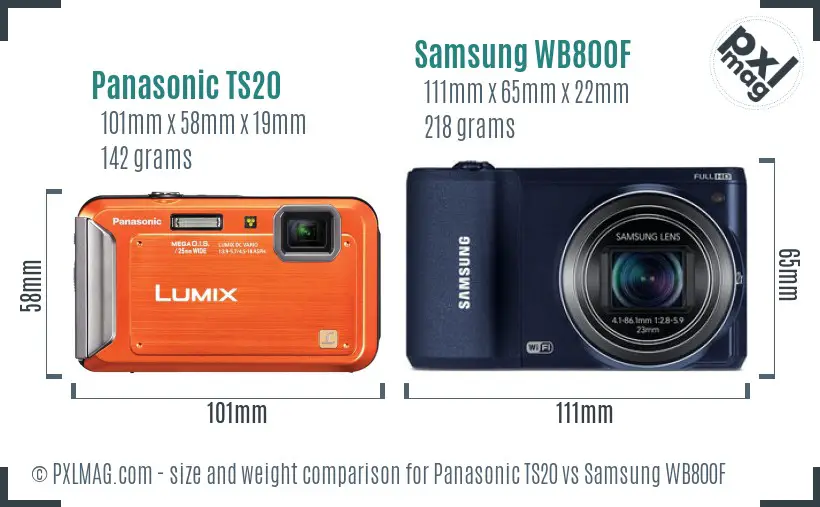 Panasonic TS20 vs Samsung WB800F size comparison
