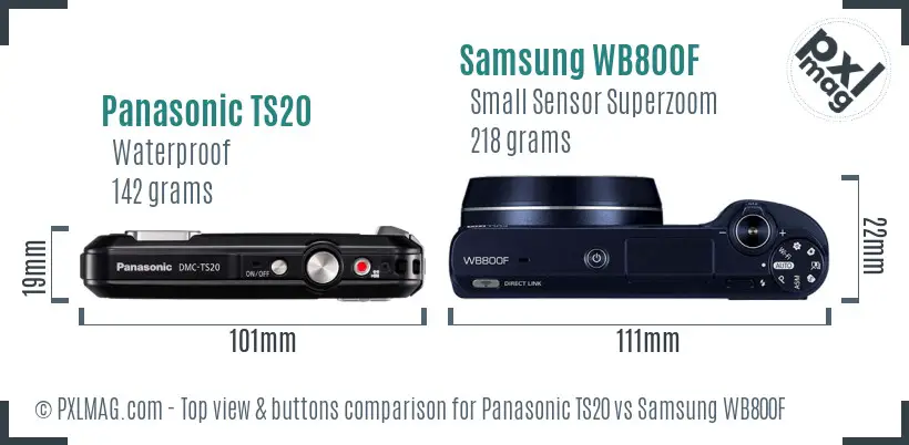 Panasonic TS20 vs Samsung WB800F top view buttons comparison