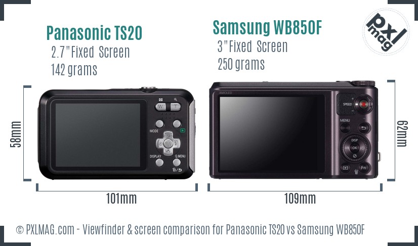 Panasonic TS20 vs Samsung WB850F Screen and Viewfinder comparison