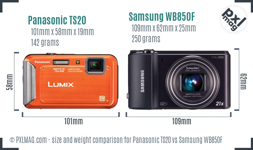 Panasonic TS20 vs Samsung WB850F size comparison