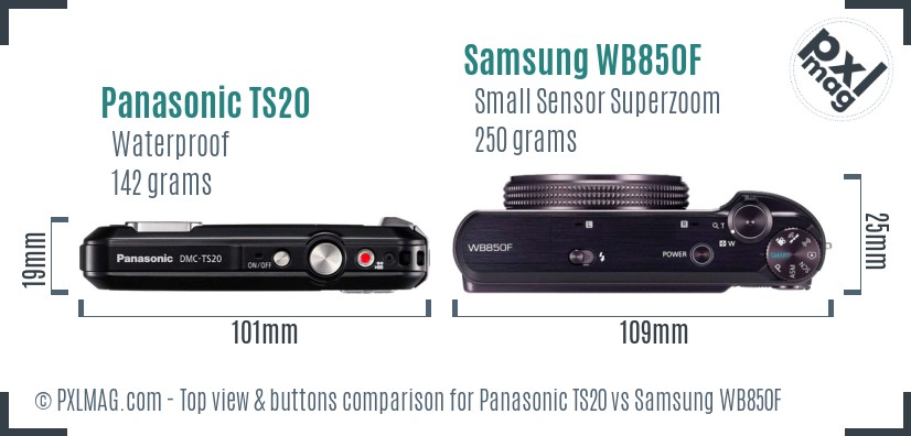 Panasonic TS20 vs Samsung WB850F top view buttons comparison