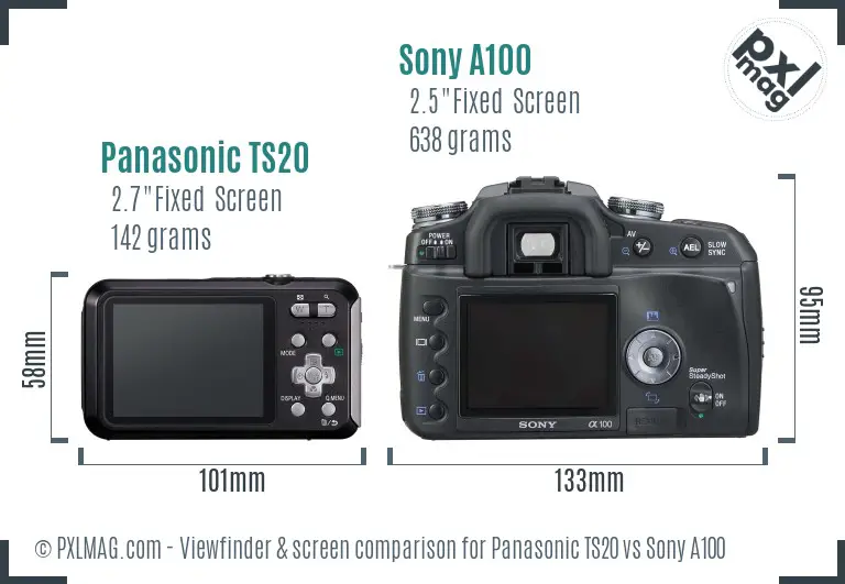 Panasonic TS20 vs Sony A100 Screen and Viewfinder comparison