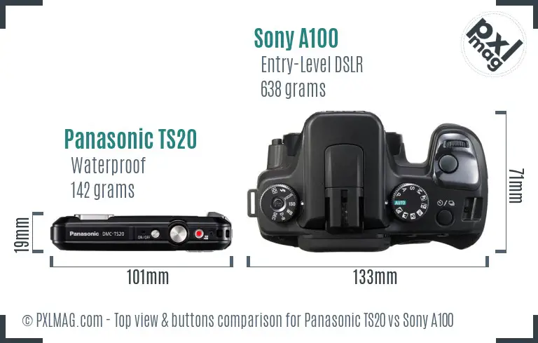 Panasonic TS20 vs Sony A100 top view buttons comparison