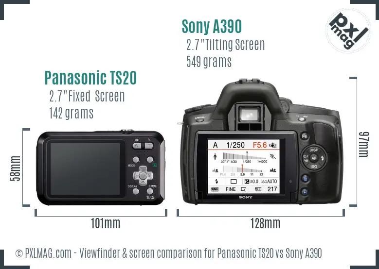 Panasonic TS20 vs Sony A390 Screen and Viewfinder comparison