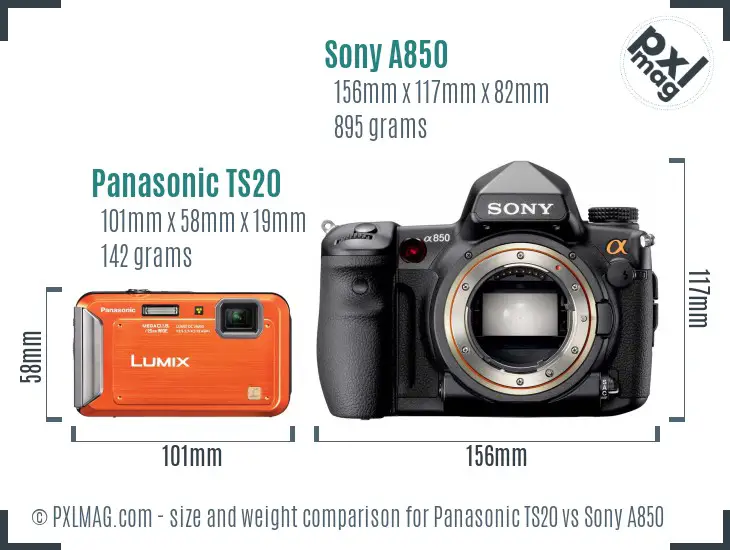 Panasonic TS20 vs Sony A850 size comparison