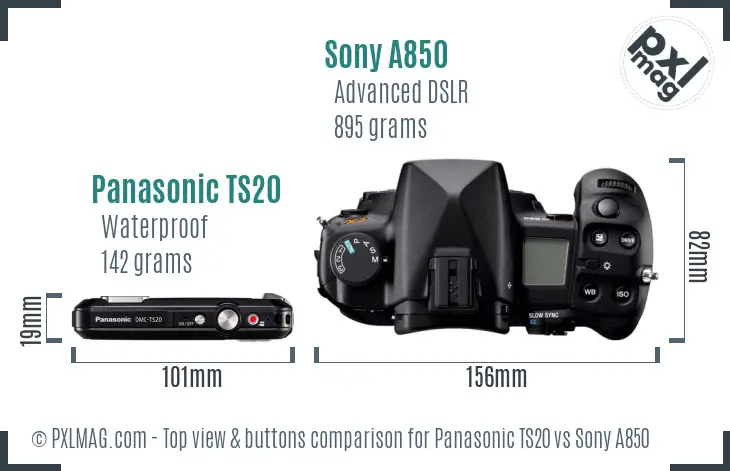 Panasonic TS20 vs Sony A850 top view buttons comparison