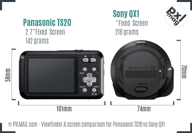 Panasonic TS20 vs Sony QX1 Screen and Viewfinder comparison