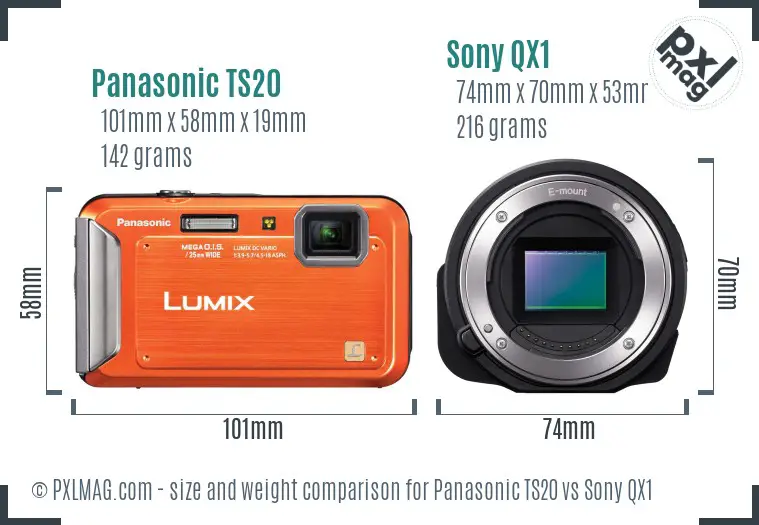Panasonic TS20 vs Sony QX1 size comparison