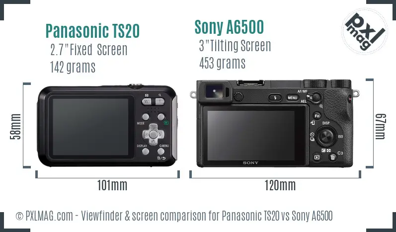 Panasonic TS20 vs Sony A6500 Screen and Viewfinder comparison