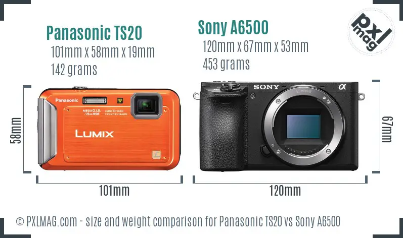 Panasonic TS20 vs Sony A6500 size comparison