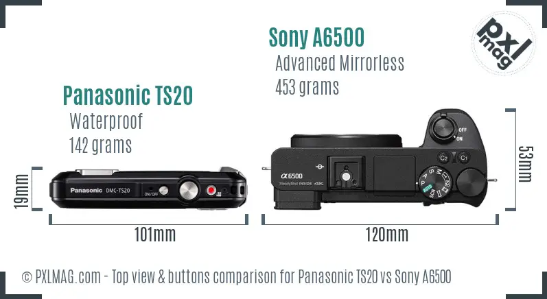 Panasonic TS20 vs Sony A6500 top view buttons comparison