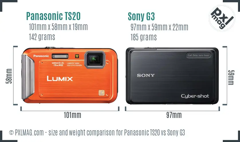 Panasonic TS20 vs Sony G3 size comparison