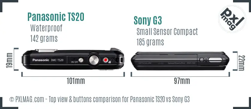 Panasonic TS20 vs Sony G3 top view buttons comparison