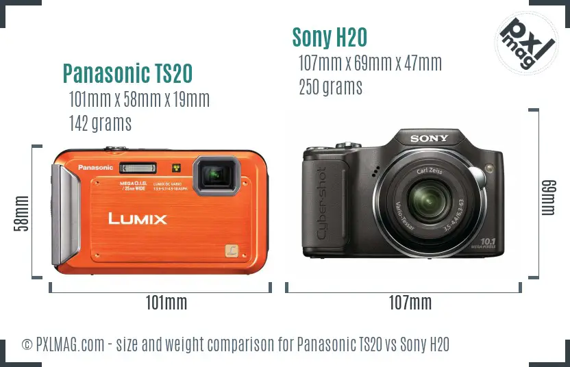 Panasonic TS20 vs Sony H20 size comparison