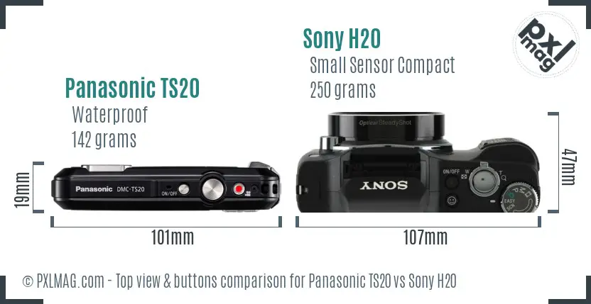 Panasonic TS20 vs Sony H20 top view buttons comparison